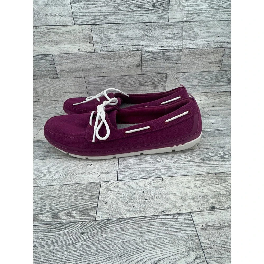 Clarks Cloudsteppers Purple Mesh Boat Shoes Women Sz‎ 9.5 M Cushion Soft Loafers